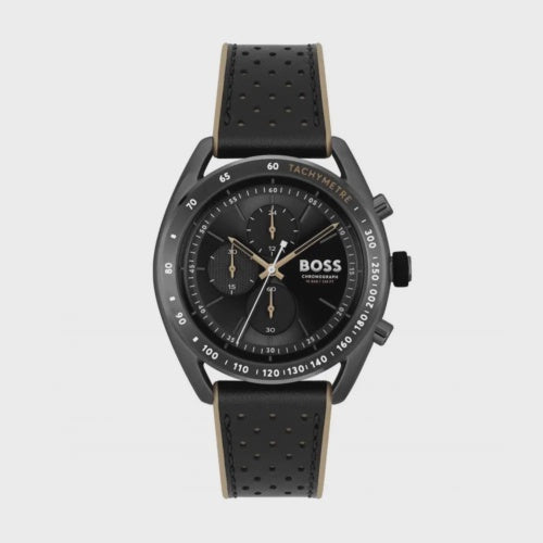 BOSS Center Court Black Leather Strap