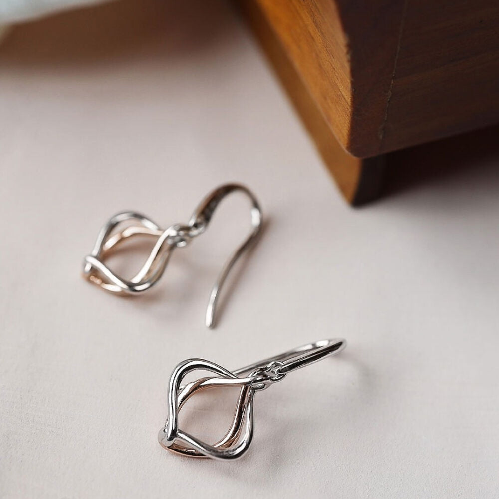 Silver &amp; Rose Gold Plate Two-Tone Alicia Entwine Drop Earrings