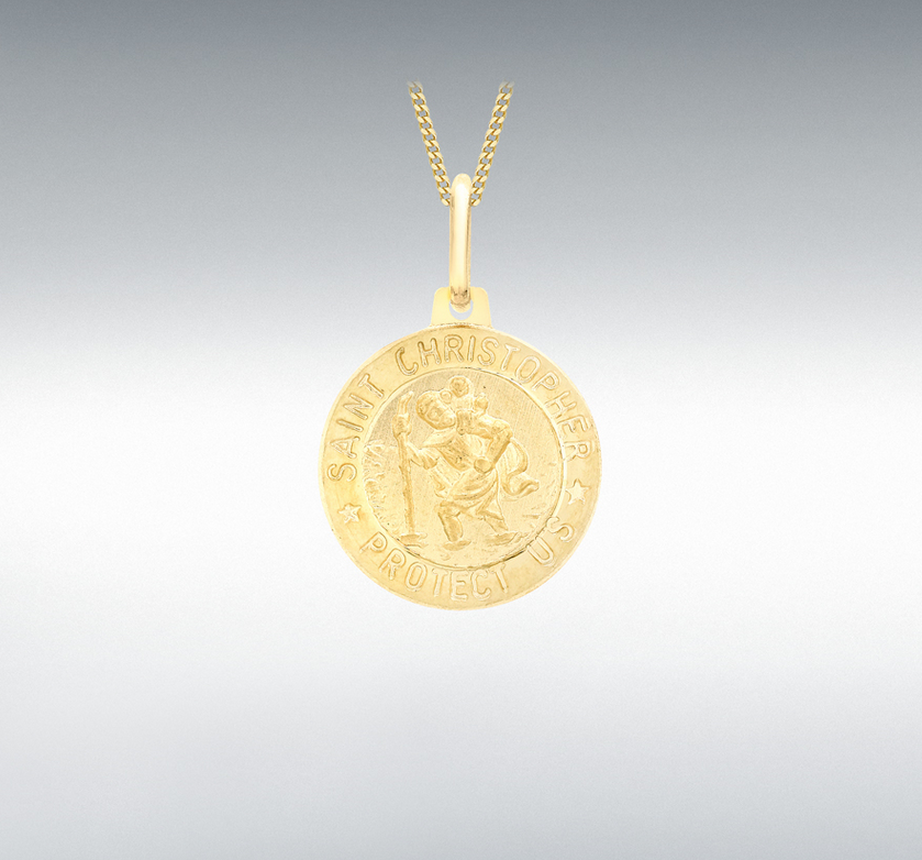 9ct Yellow Gold Round St Christopher Medallion