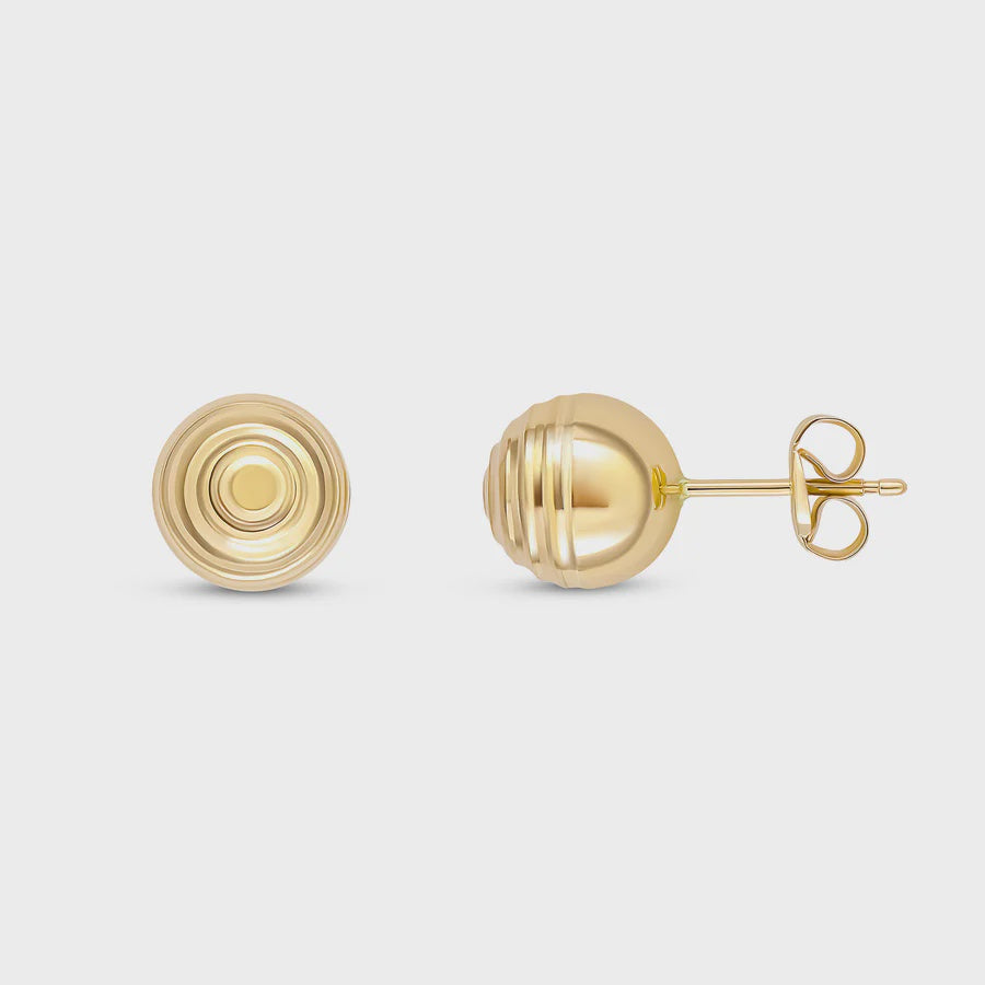 9ct Yellow Gold Striped/Polished Ball Stud Earrings 8mm
