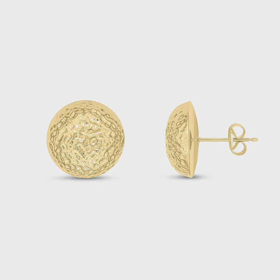 9ct Yellow Gold Hammered Half Dome Stud Earrings 14mm