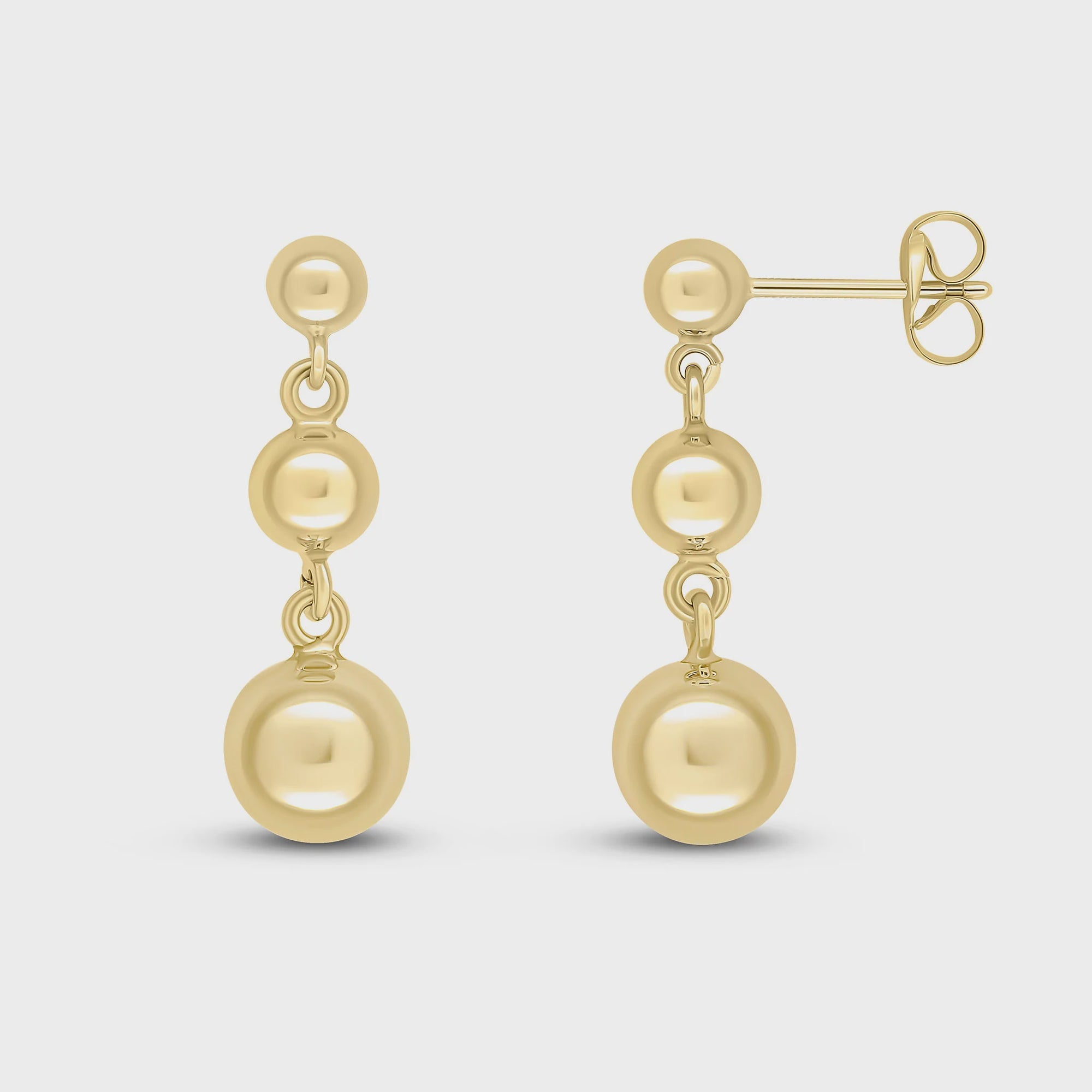9ct Yellow Gold 4mm, 5mm &amp; 7mm Polished Ball Drop Earrings