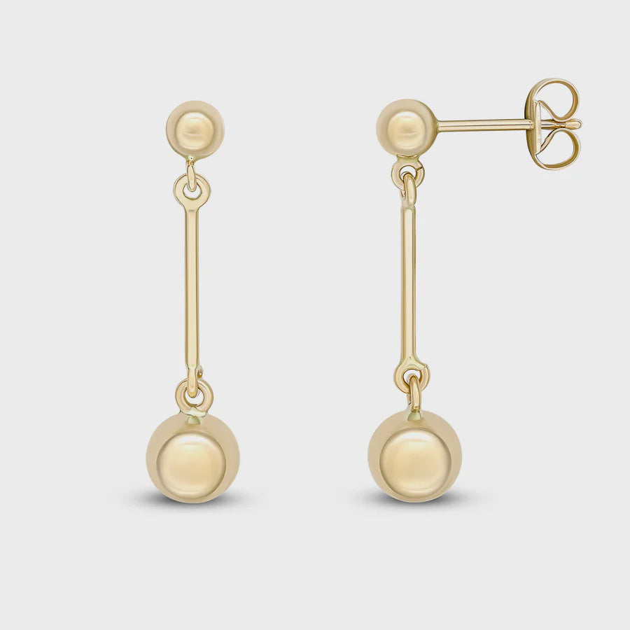 9ct Yellow Gold 4mm and 6mm Polished Ball &amp; Bar Drop Earrings