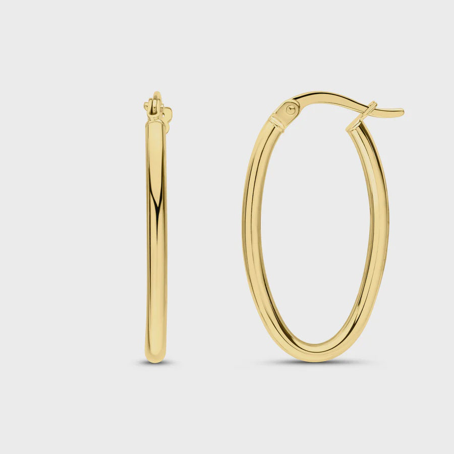 9ct Yellow Gold Polished Tube Oval Hoop Earrings 2mmx23mm