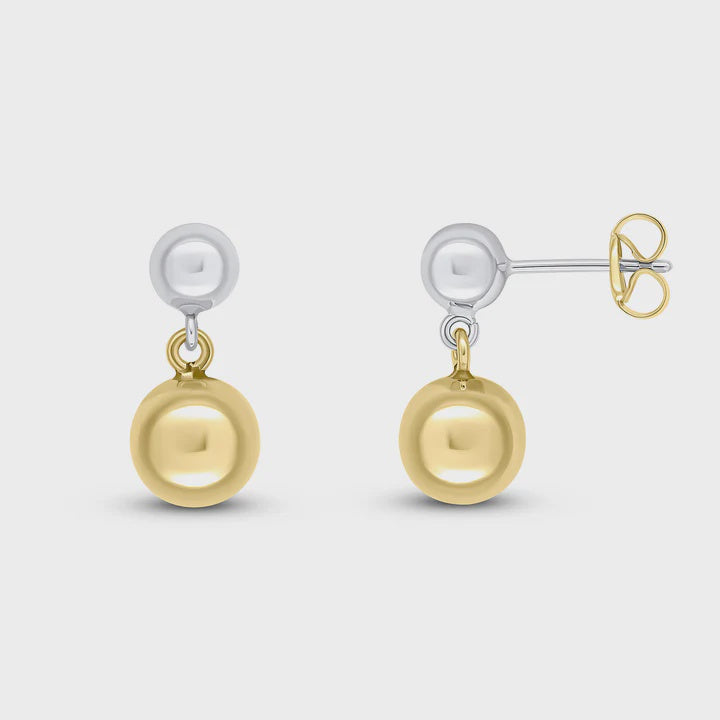 9ct White &amp; Yellow Gold Polished Ball Drop Earrings