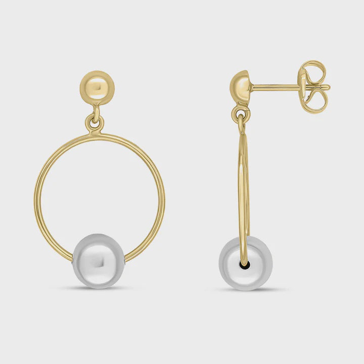 9ct Yellow Gold Ring &amp; Polished 6mm White Gold Ball Drop Earrings