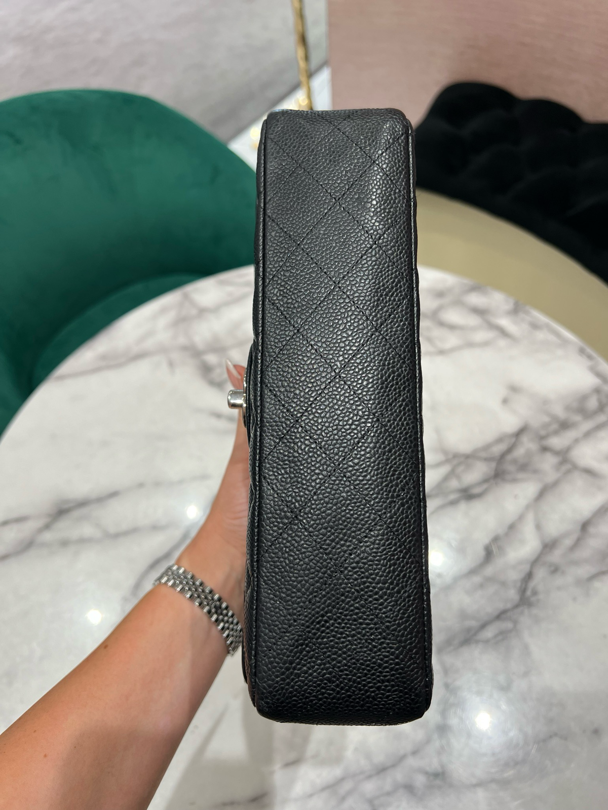 Pre-Owned Chanel Medium Classic Double Flap Bag in Black Caviar Leather