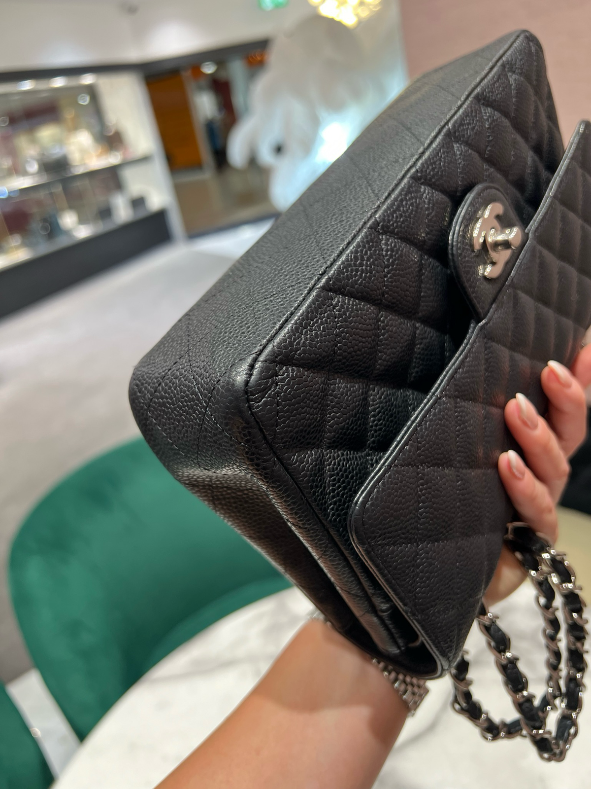 Pre-Owned Chanel Medium Classic Double Flap Bag in Black Caviar Leather