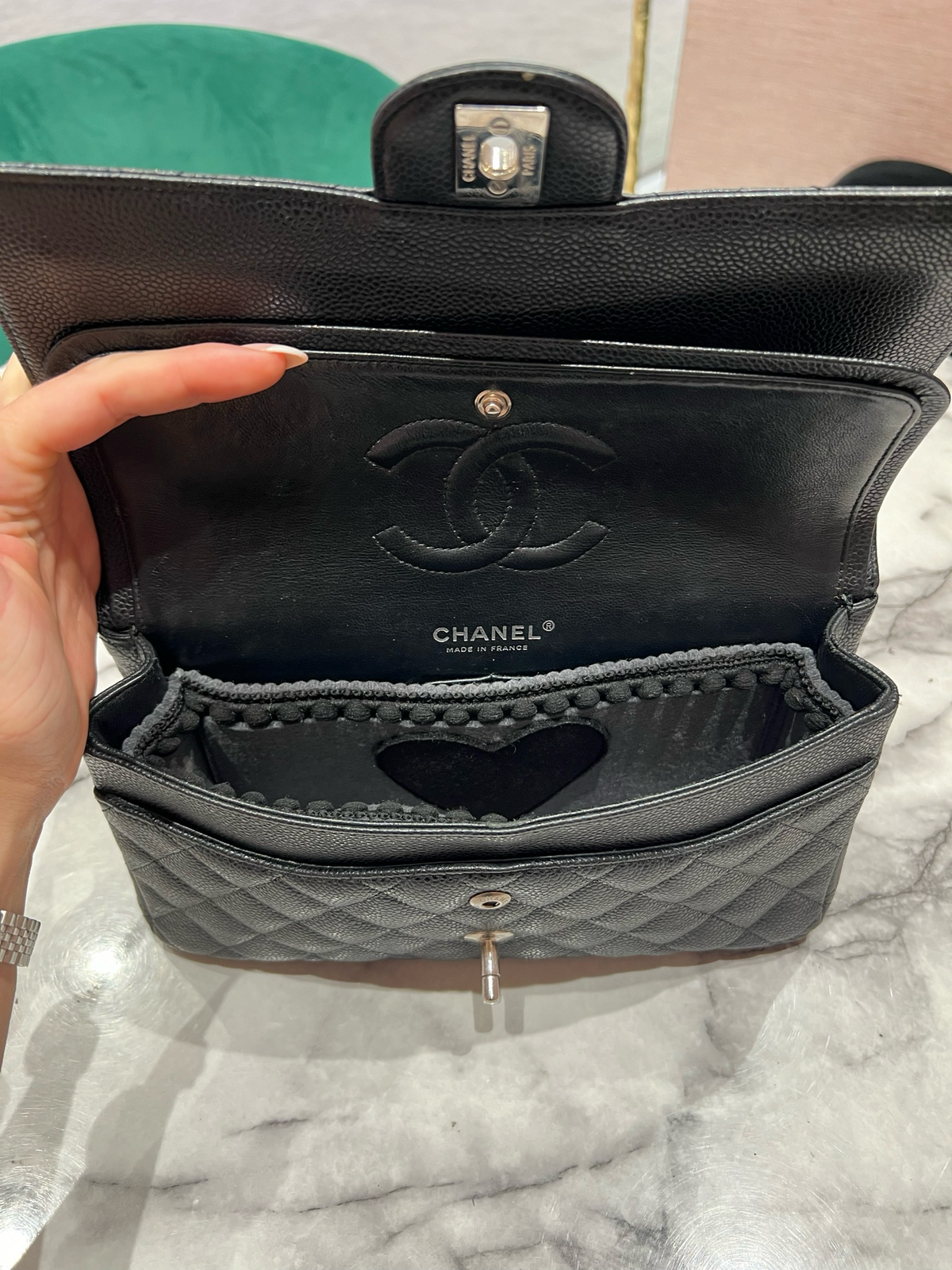 Pre-Owned Chanel Medium Classic Double Flap Bag in Black Caviar Leather