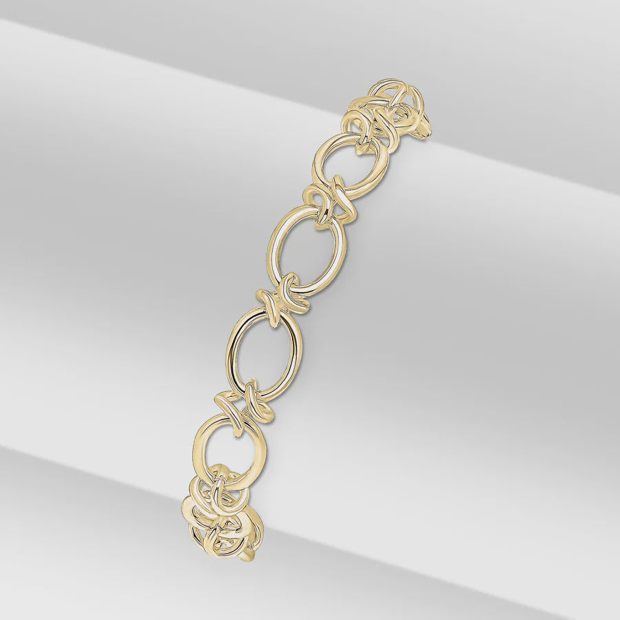 Silver 18ct Yellow Gold Plated Vermeil 8mm Handmade Oval Knot Bracelet 7.5"