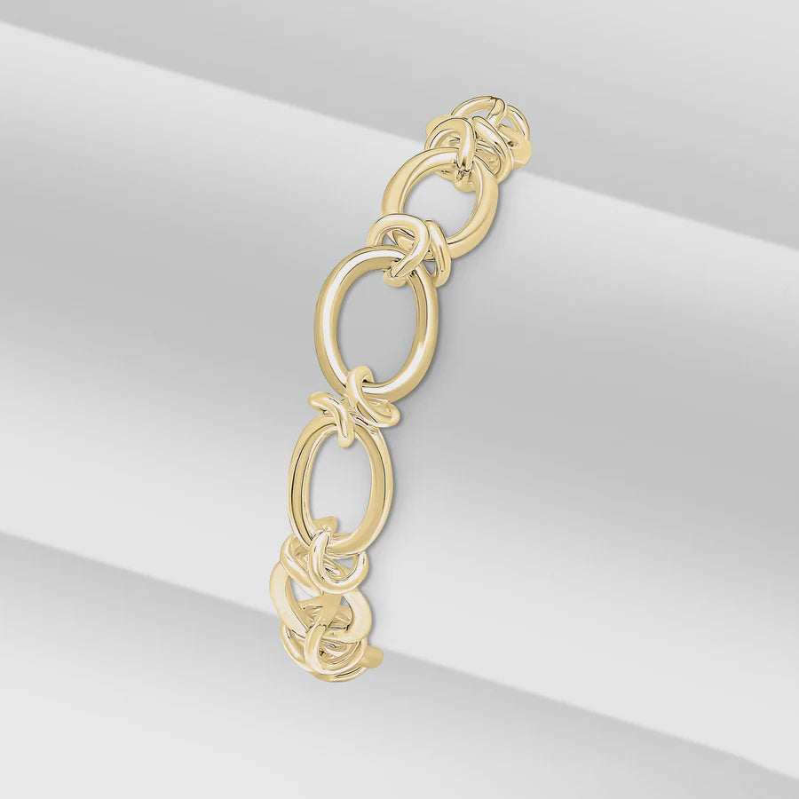Silver 18ct Yellow Gold Plated Vermeil 10mm Handmade Oval Knot Bracelet 7.5"