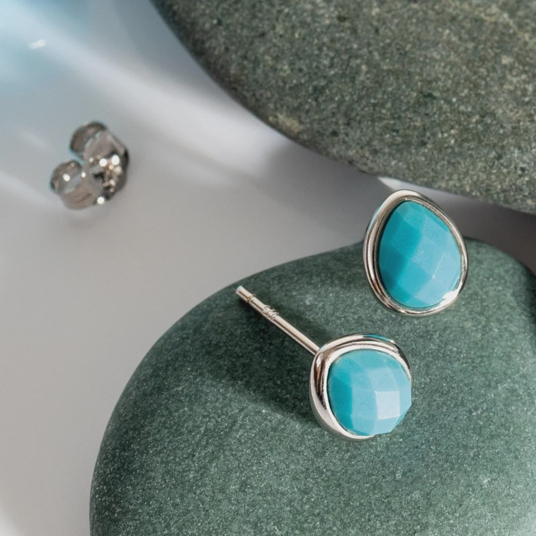 Silver Coast Pebble Azure Gemstone Stud Earrings