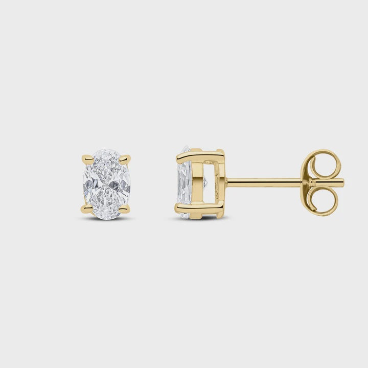 9ct Yellow Gold Oval CZ Cubic Zirconia Stud Earrings