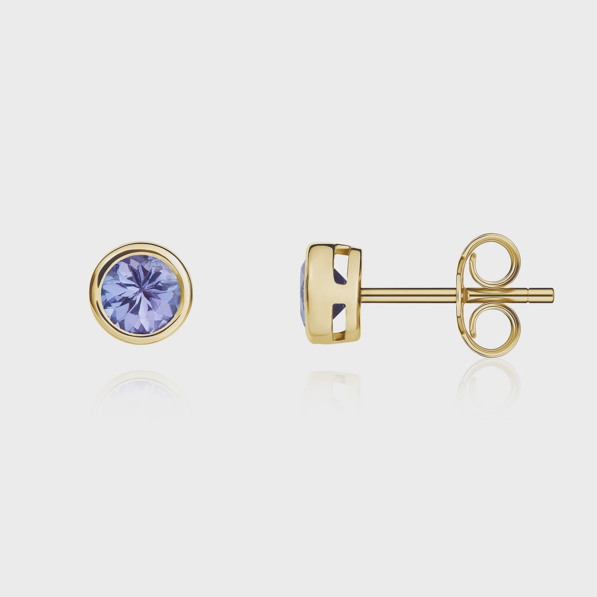 9ct Yellow Gold Tanzanite Round Rubover Stud Earrings
