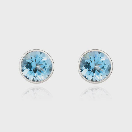 9ct White Gold Round Aquamarine Rubover Stud Earrings 5mm