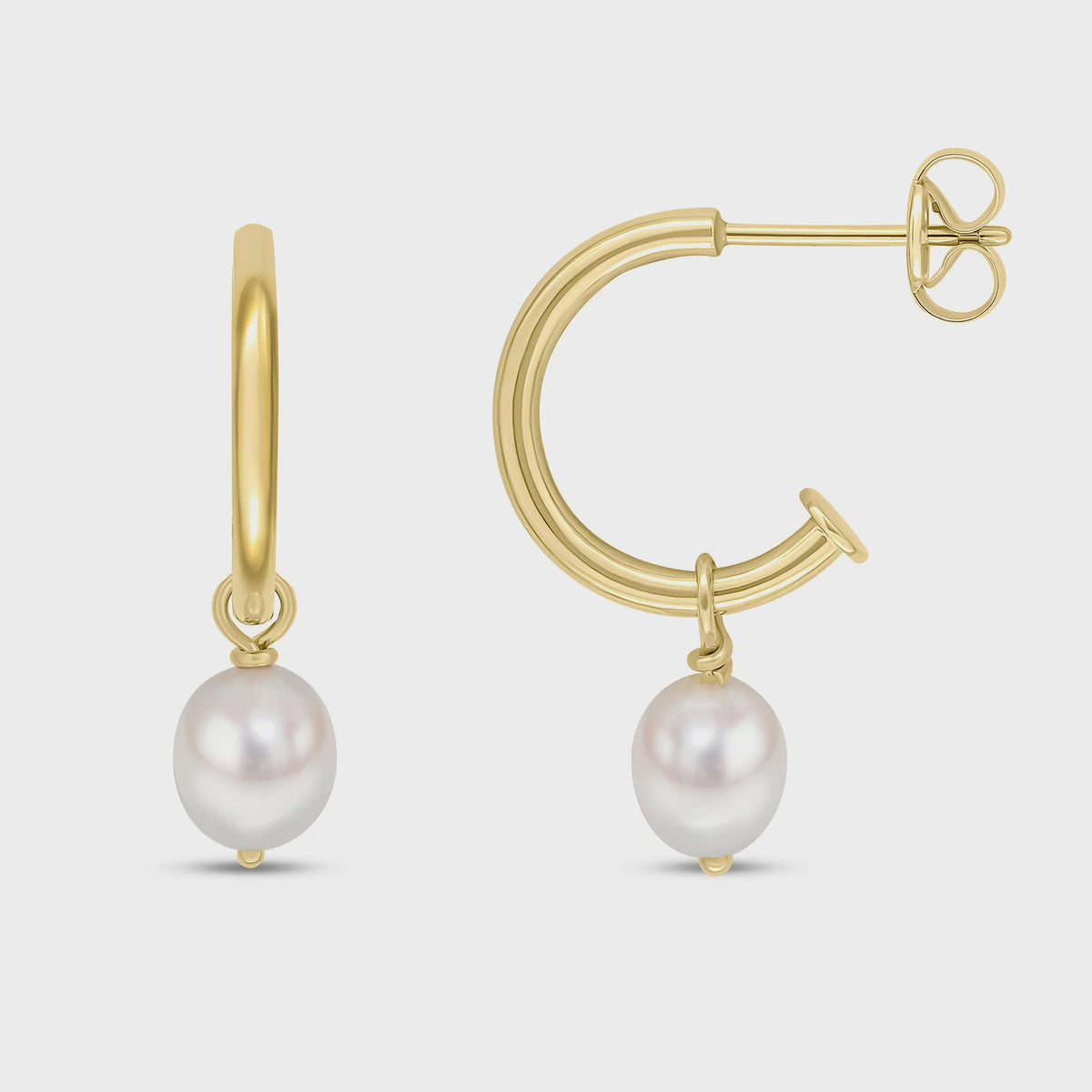 9ct Yellow Gold Polished Half Hoop Earrings with Detachable Pearl Drop