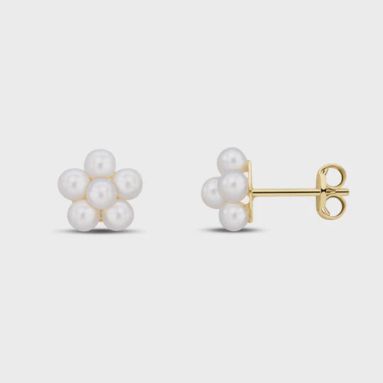 9ct Yellow Gold Pearl Cluster Stud Earrings