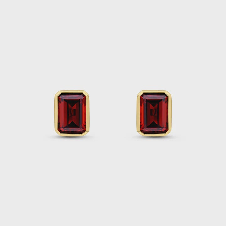 9ct Yellow Gold Octagonal Garnet Rubover Stud Earrings