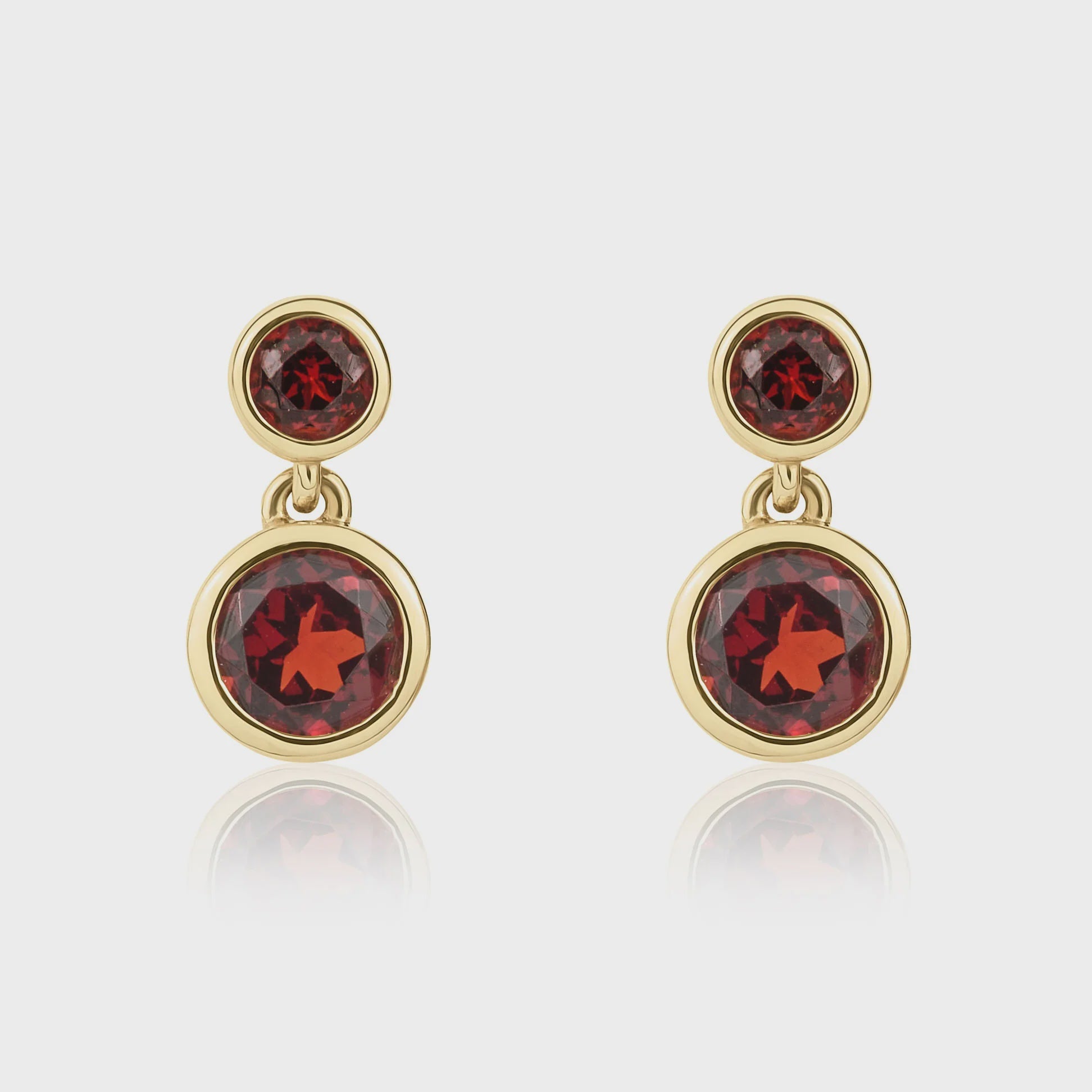 9ct Yellow Gold  Garnet Two- Stone Drop Earrings