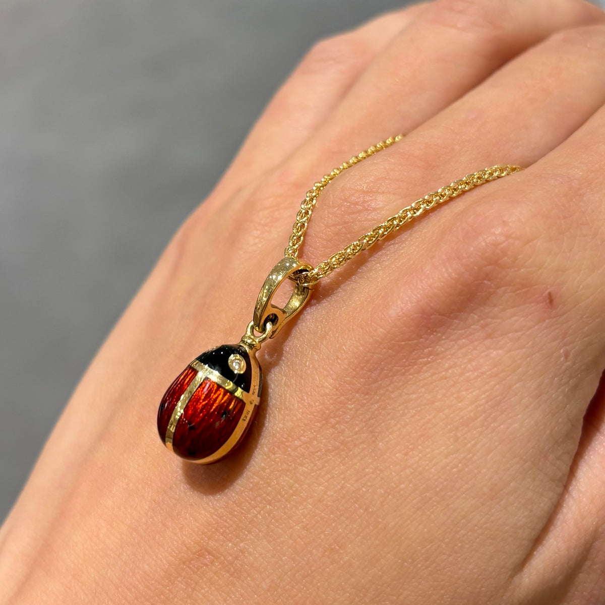 Pre-Owned 18ct Yellow Gold Faberge Heritage Ladybird Enamel Egg Pendant &amp; Chain