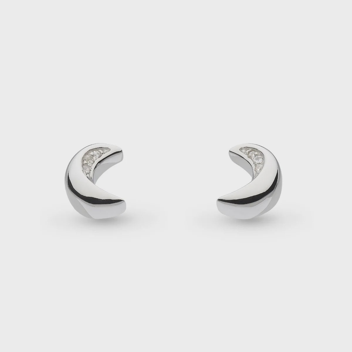 Miniature Sparkle Mini Moon CZ Stud Earrings.