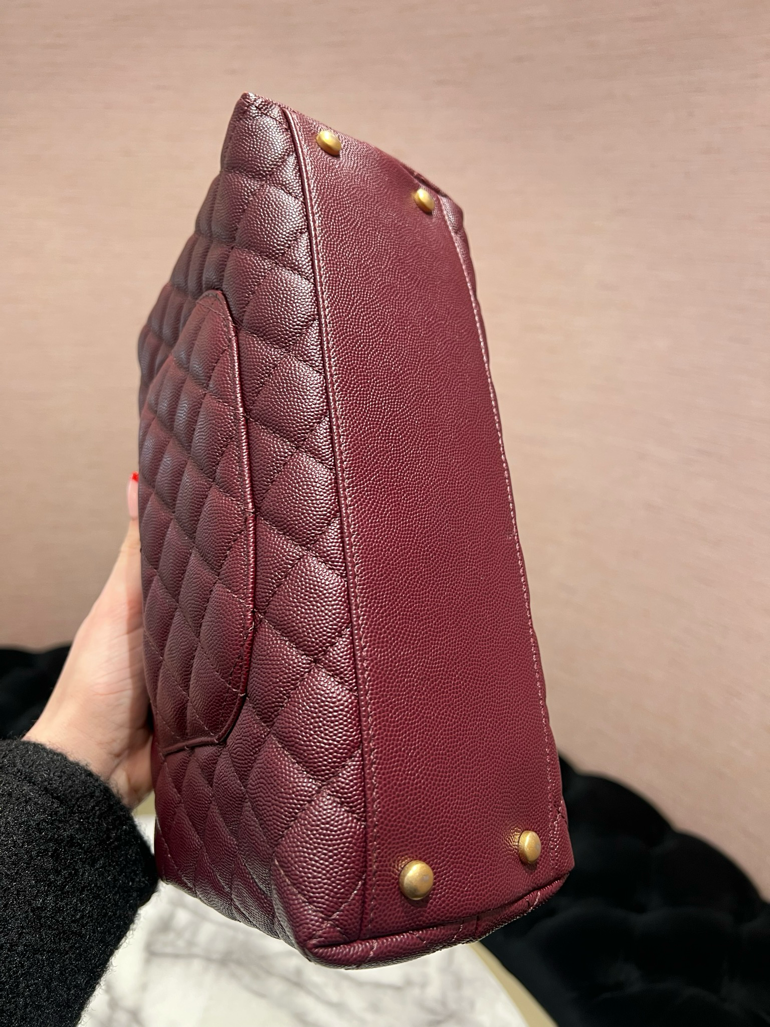 Pre-Owned Chanel Small Coco Handle in Burgundy Caviar/Elaphe Snake Top Handle