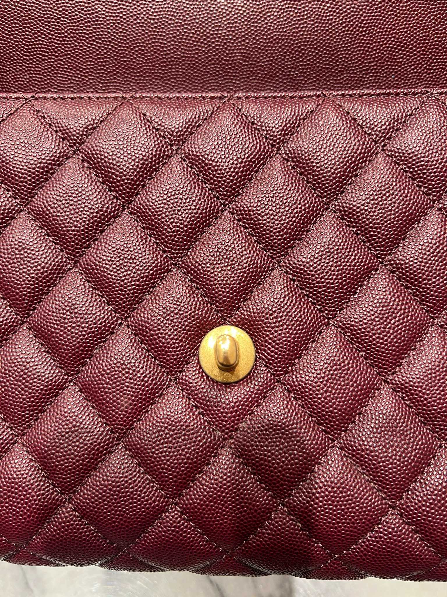 Pre-Owned Chanel Small Coco Handle in Burgundy Caviar/Elaphe Snake Top Handle