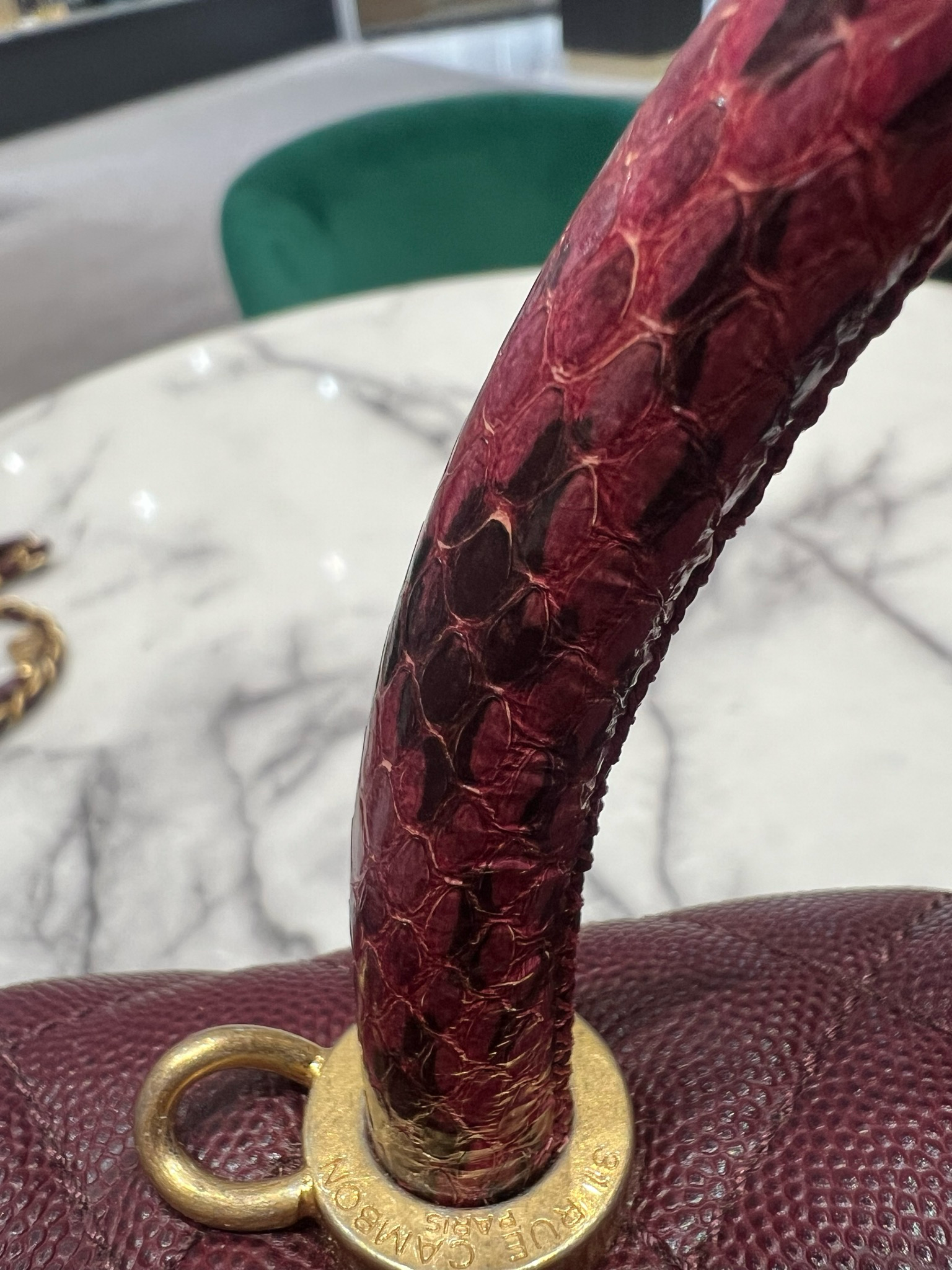 Pre-Owned Chanel Small Coco Handle in Burgundy Caviar/Elaphe Snake Top Handle