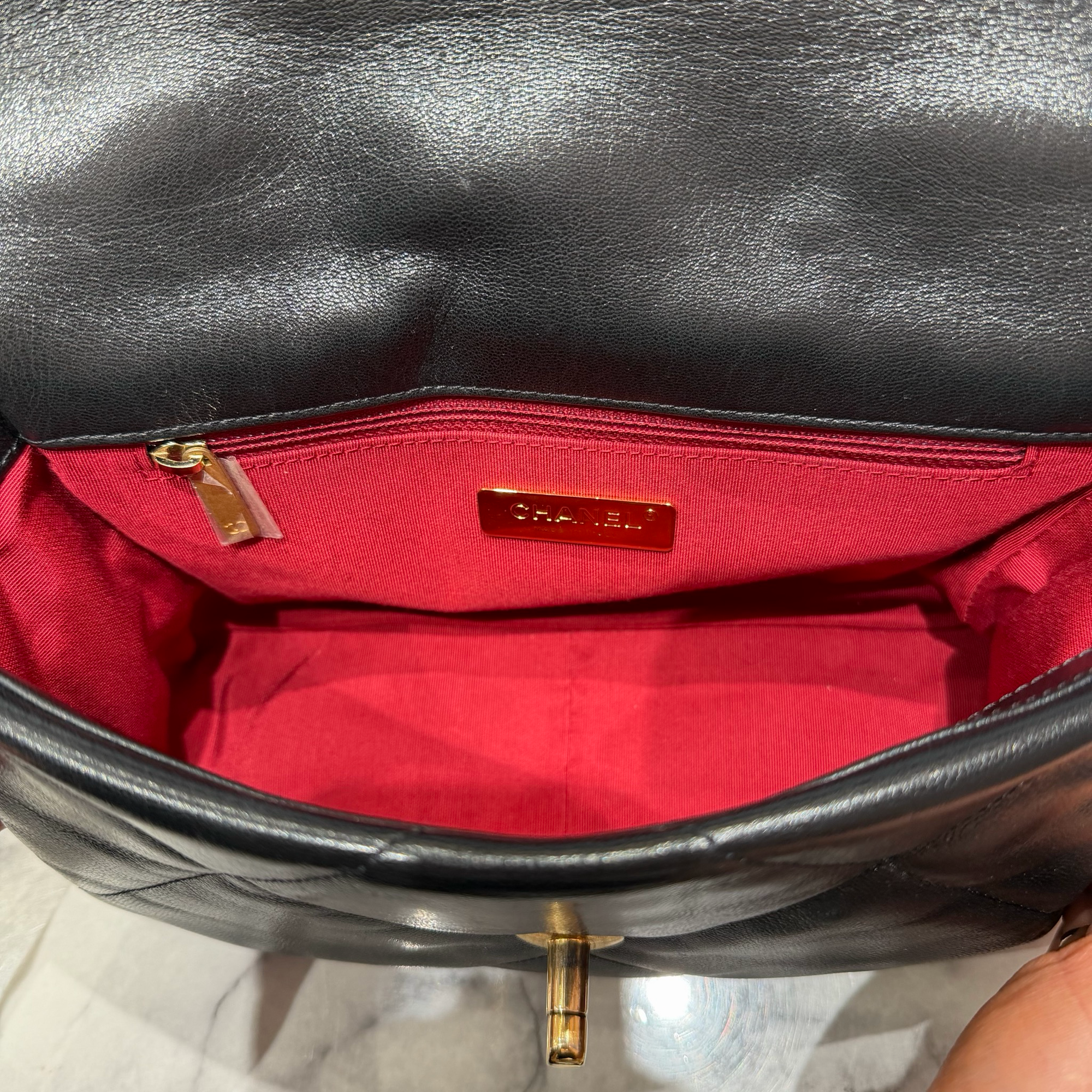 Pre-Owned Chanel 19 Small Black Goatskin Flap Bag with Gold &amp; Ruthenium Hardware