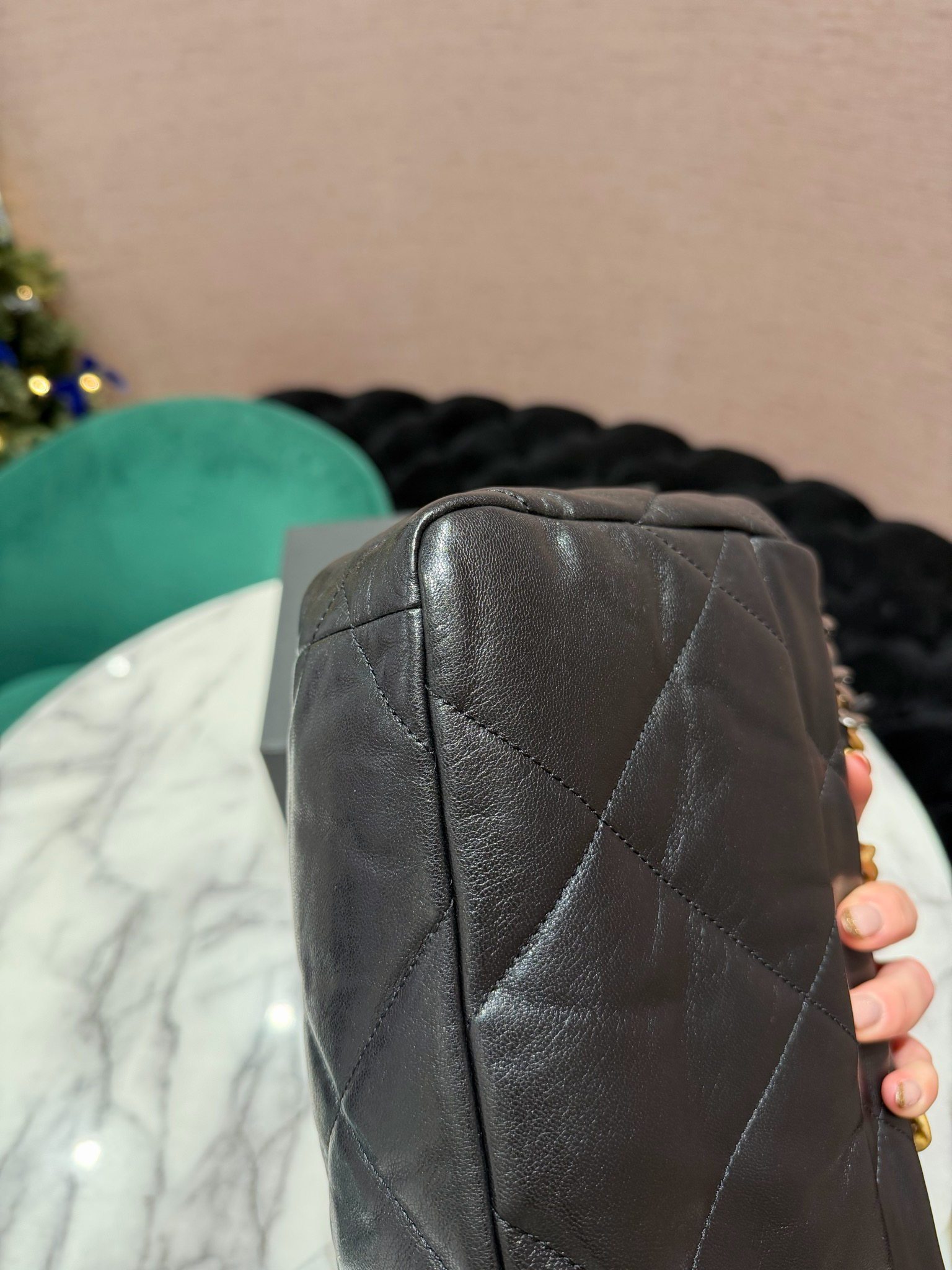 Pre-Owned Chanel 19 Small Black Goatskin Flap Bag with Gold &amp; Ruthenium Hardware