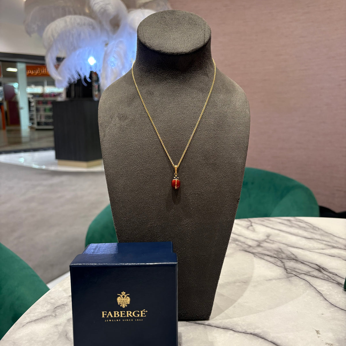Pre-Owned 18ct Yellow Gold Faberge Heritage Ladybird Enamel Egg Pendant &amp; Chain