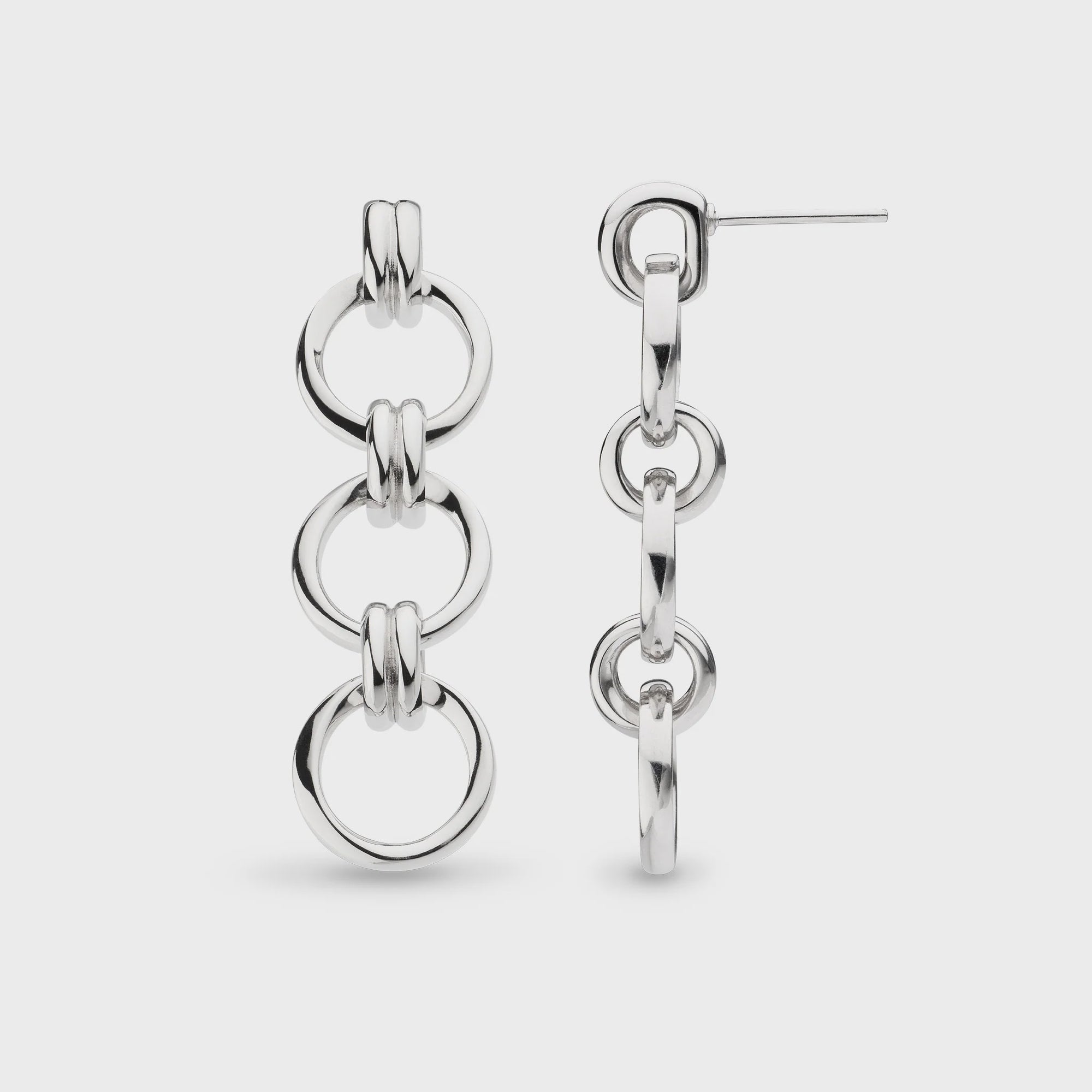 Silver Bevel Unity Trio Drop Earrings