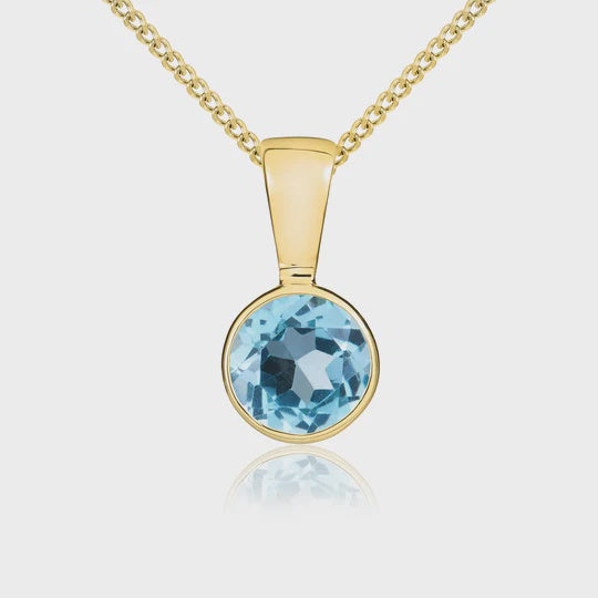 9ct Yellow Gold 0.53ct Round Swiss Blue Topaz Rubover Pendant