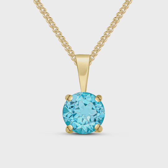 9ct Yellow Gold 0.94ct Round Swiss Blue Topaz Claw Pendant