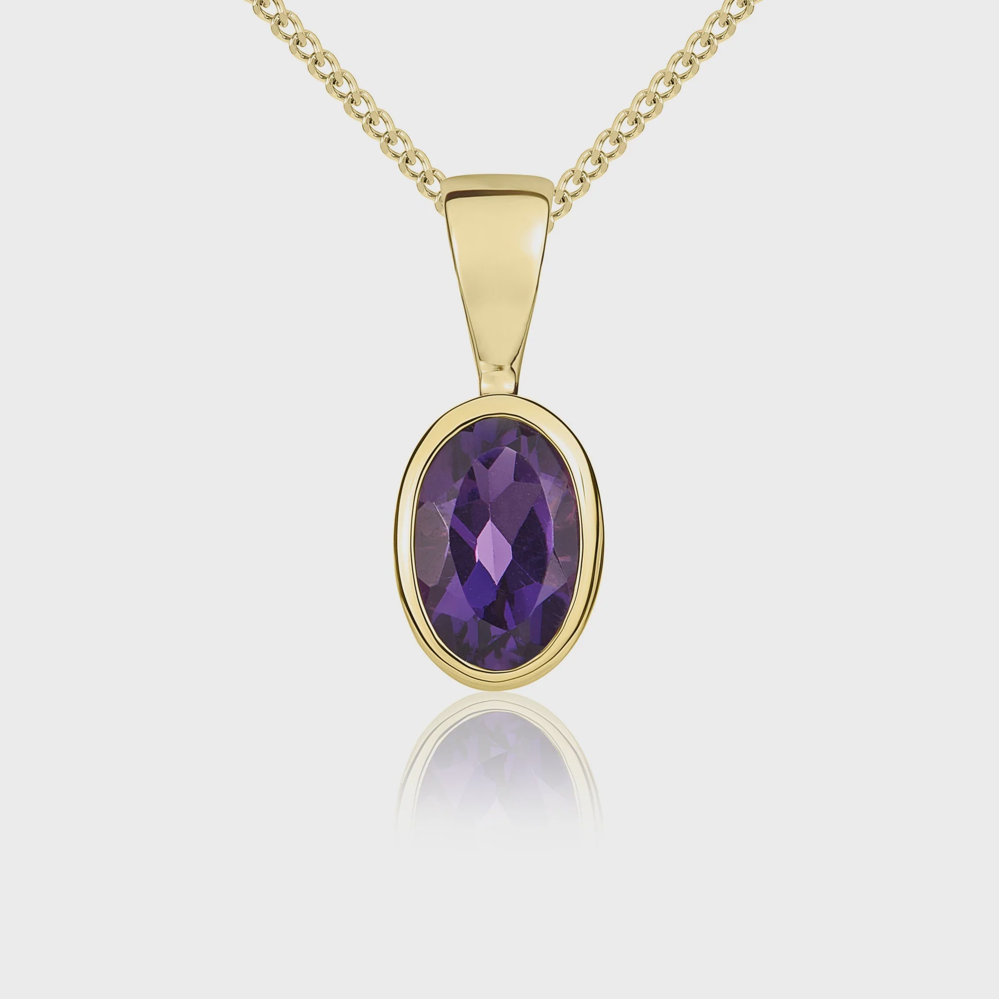9ct Yellow Gold Oval Amethyst Rubover Pendant 0.41ct