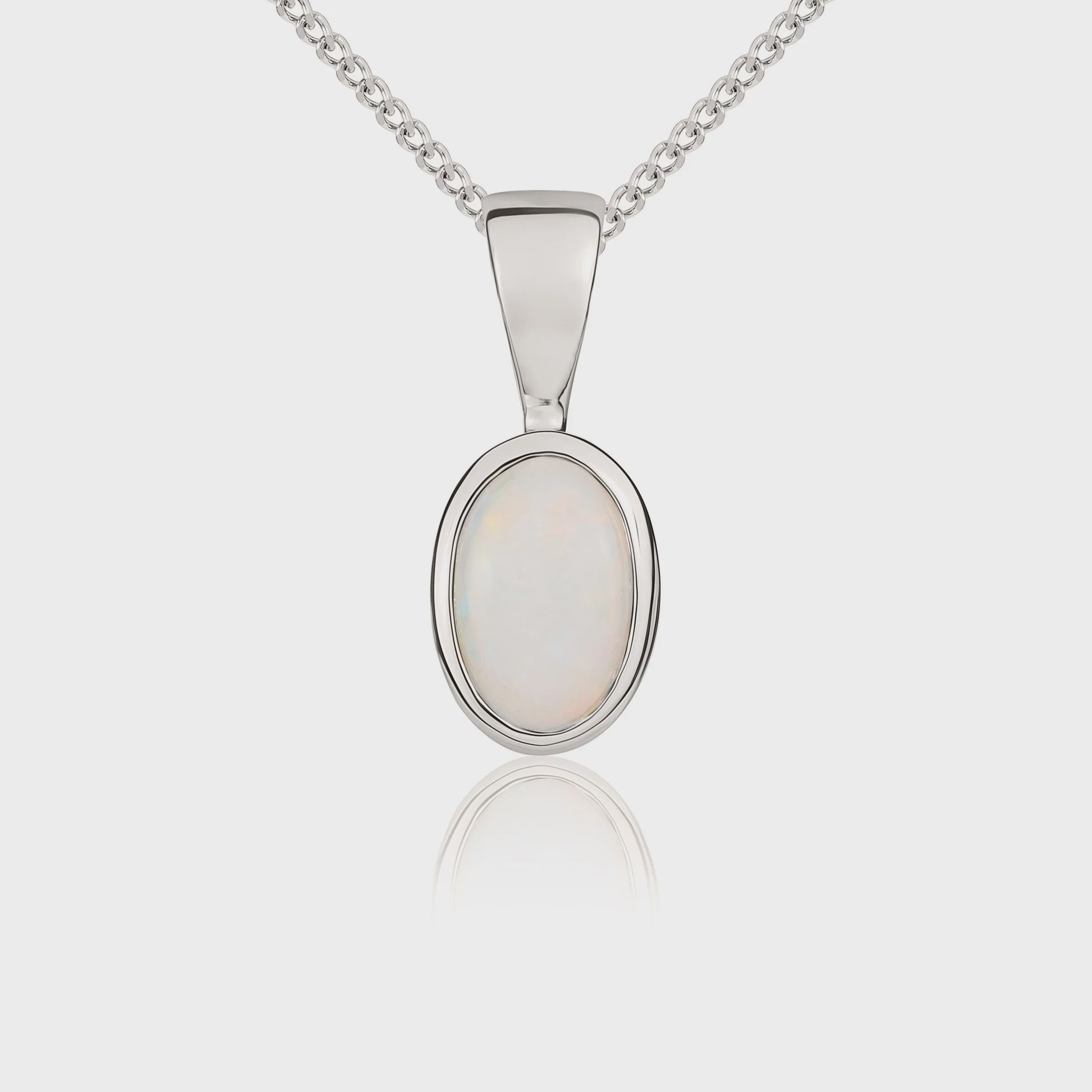 9ct White Gold Oval Opal Pendant