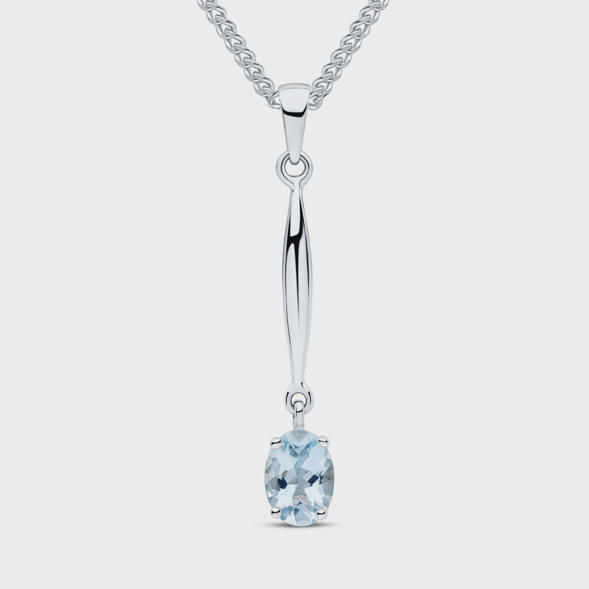 9ct White Gold 0.63ct Oval Aquamarine Bar Drop Pendant