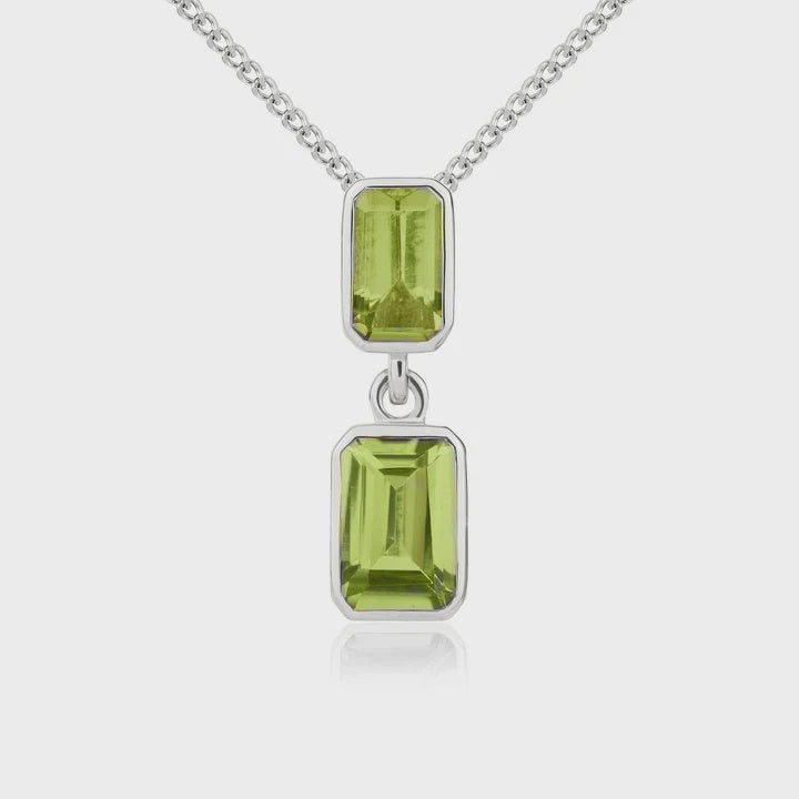 9ct White Gold Two Stone Peridot Octagon Pendant