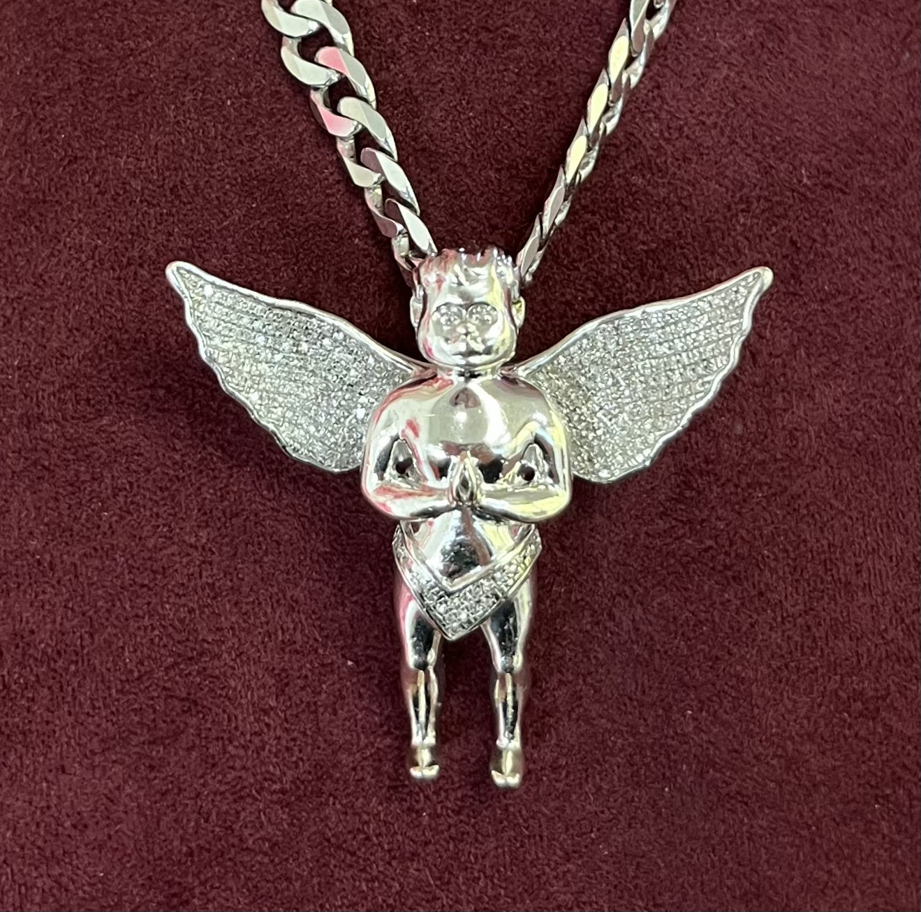Pre-Owned 9ct White Gold 1.00ct Diamond Angel Pendant 13.7g