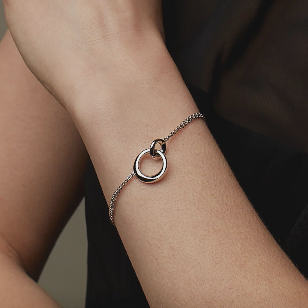 Silver Bevel Cirque Link Double Chain Bracelet