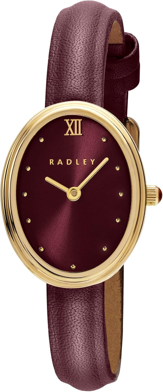 Ladies Gold Plated Oval Dark Cherry Leather Strap Watch