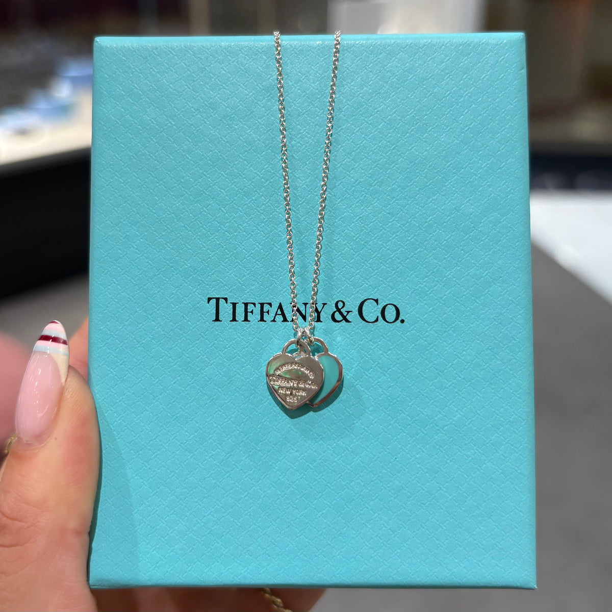 Pre-Owned Return To Tiffany Mini Double Heart Pendant &amp; Chain