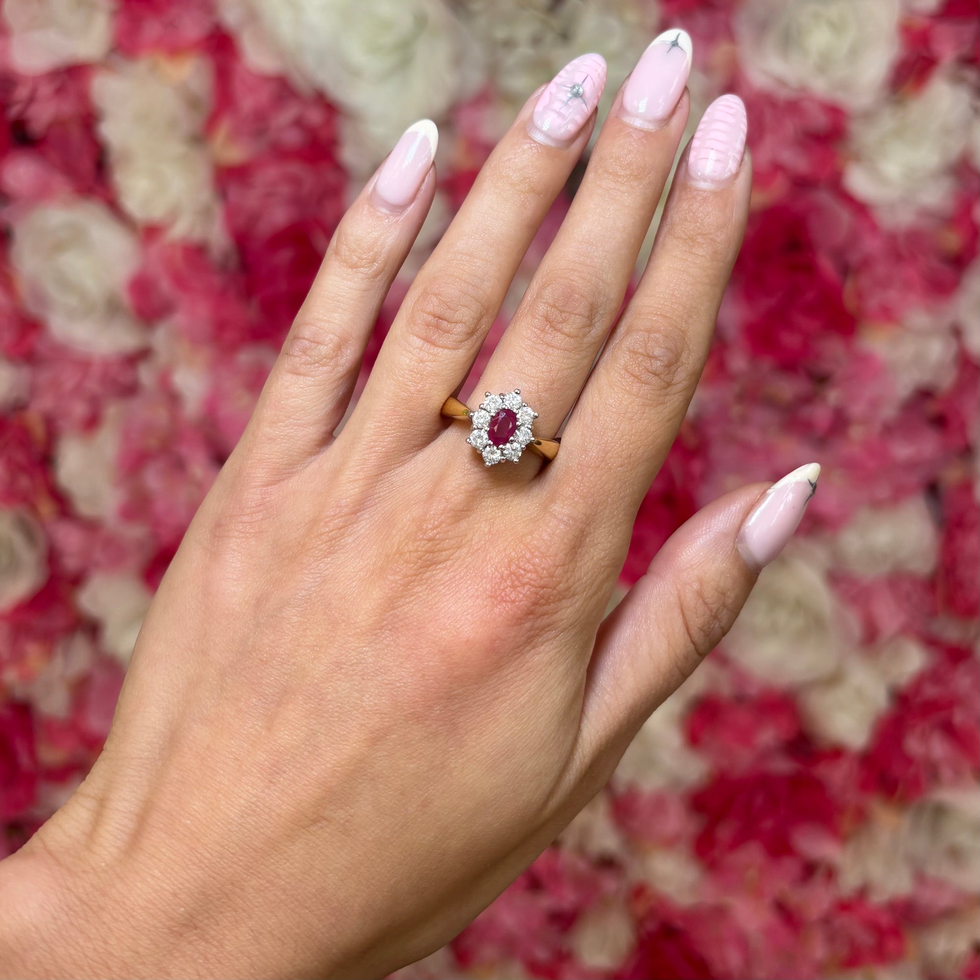 18ct Yellow Gold Ruby &amp; 0.75ct Diamond Cluster Ring