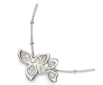 Silver Blossom Petal White Topaz Ball Chain Necklace 17"