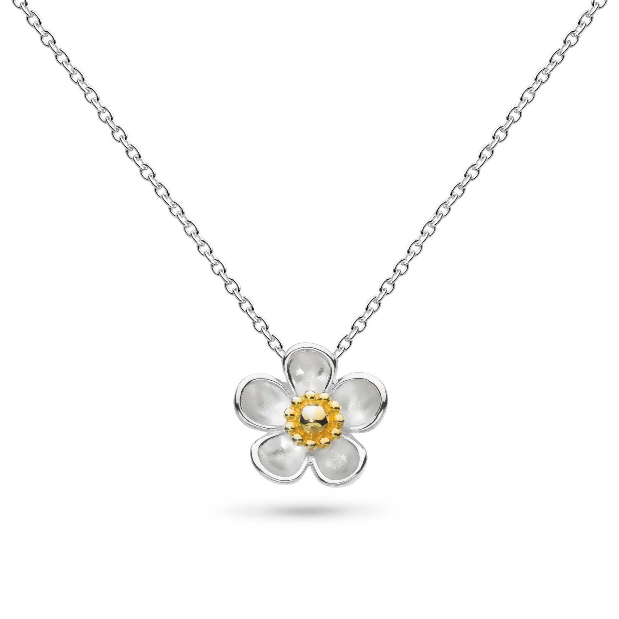 Silver &amp; Gold Plated Blossom Wood Rose Necklace