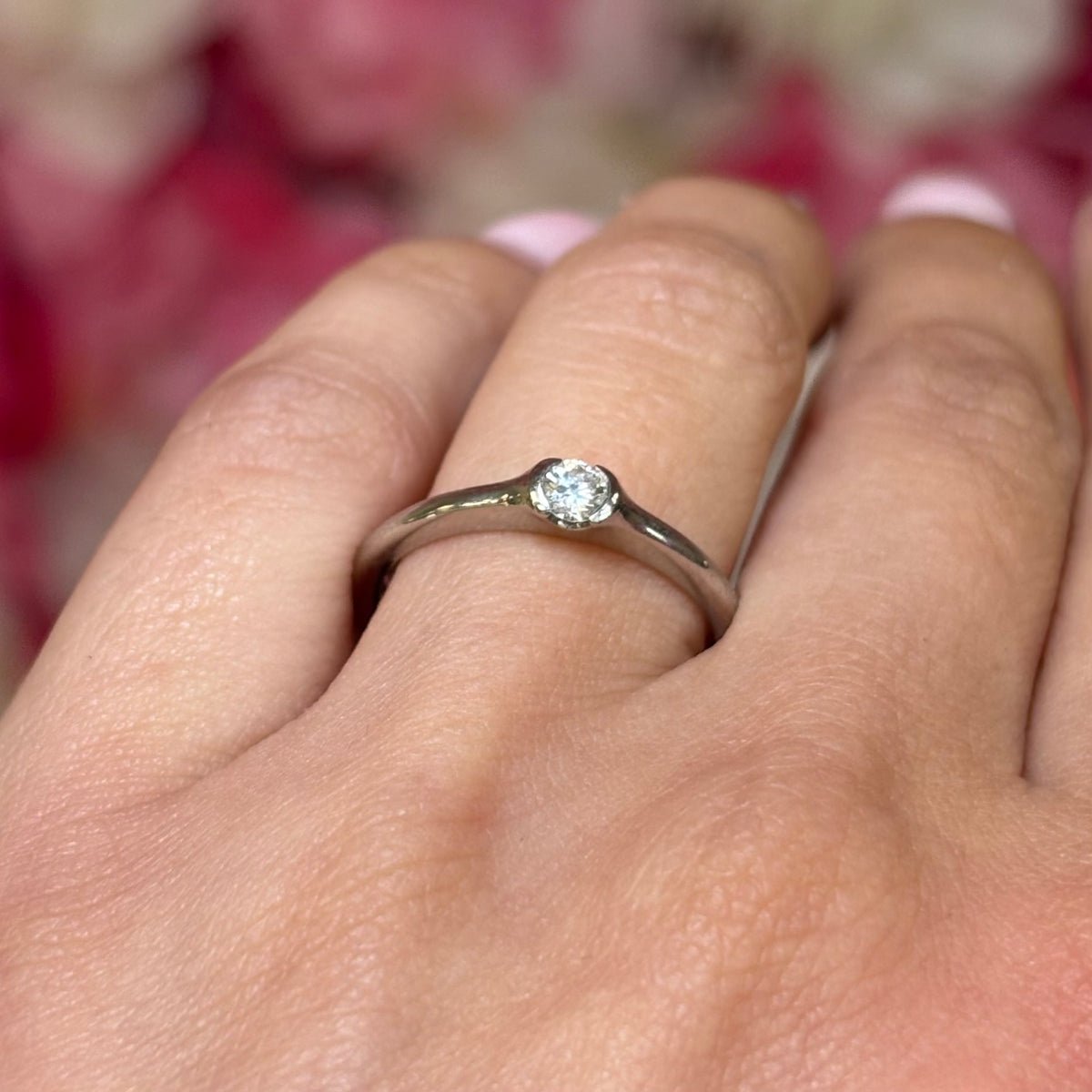 Platinum 0.13ct Diamond Semi-Rubover Solitaire Ring