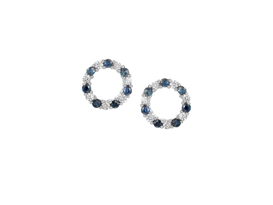 Sterling Silver Sapphire &amp; Cubic Zirconia Open Circle Stud Earrings