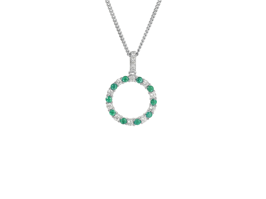 Sterling Silver Emerald &amp; Cubic Zirconia Open Circle Necklace