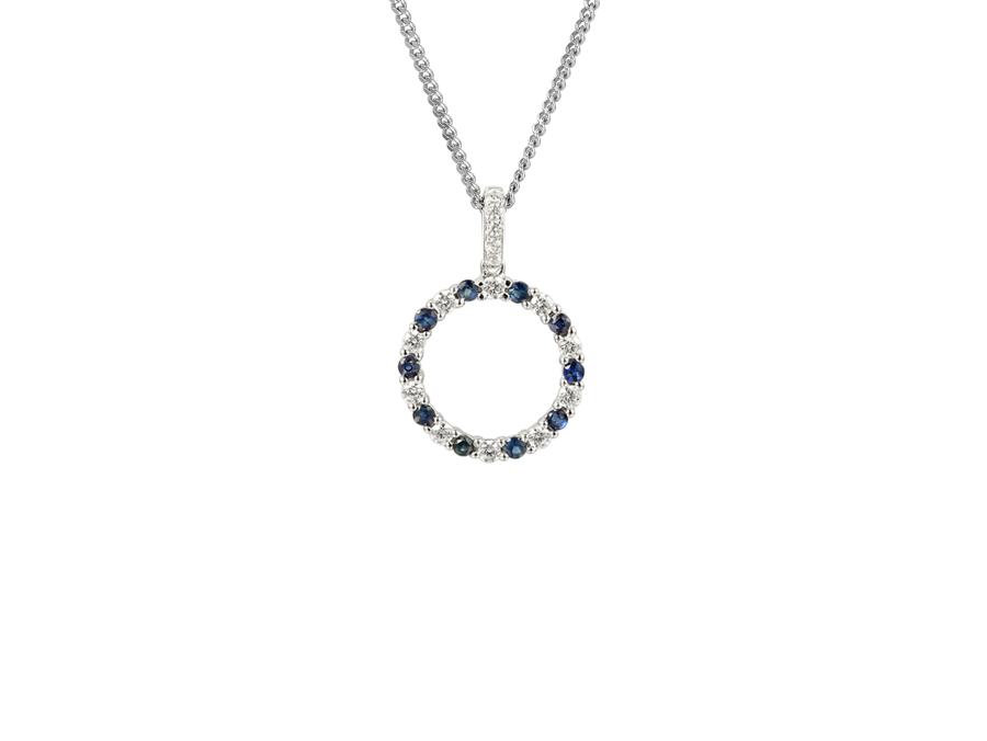 Sterling Silver Sapphire &amp; Cubic Zirconia Circle Necklace