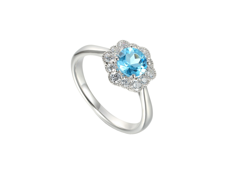 Sterling Silver Round Cluster Blue Topaz &amp; Cubic Zirconia Ring